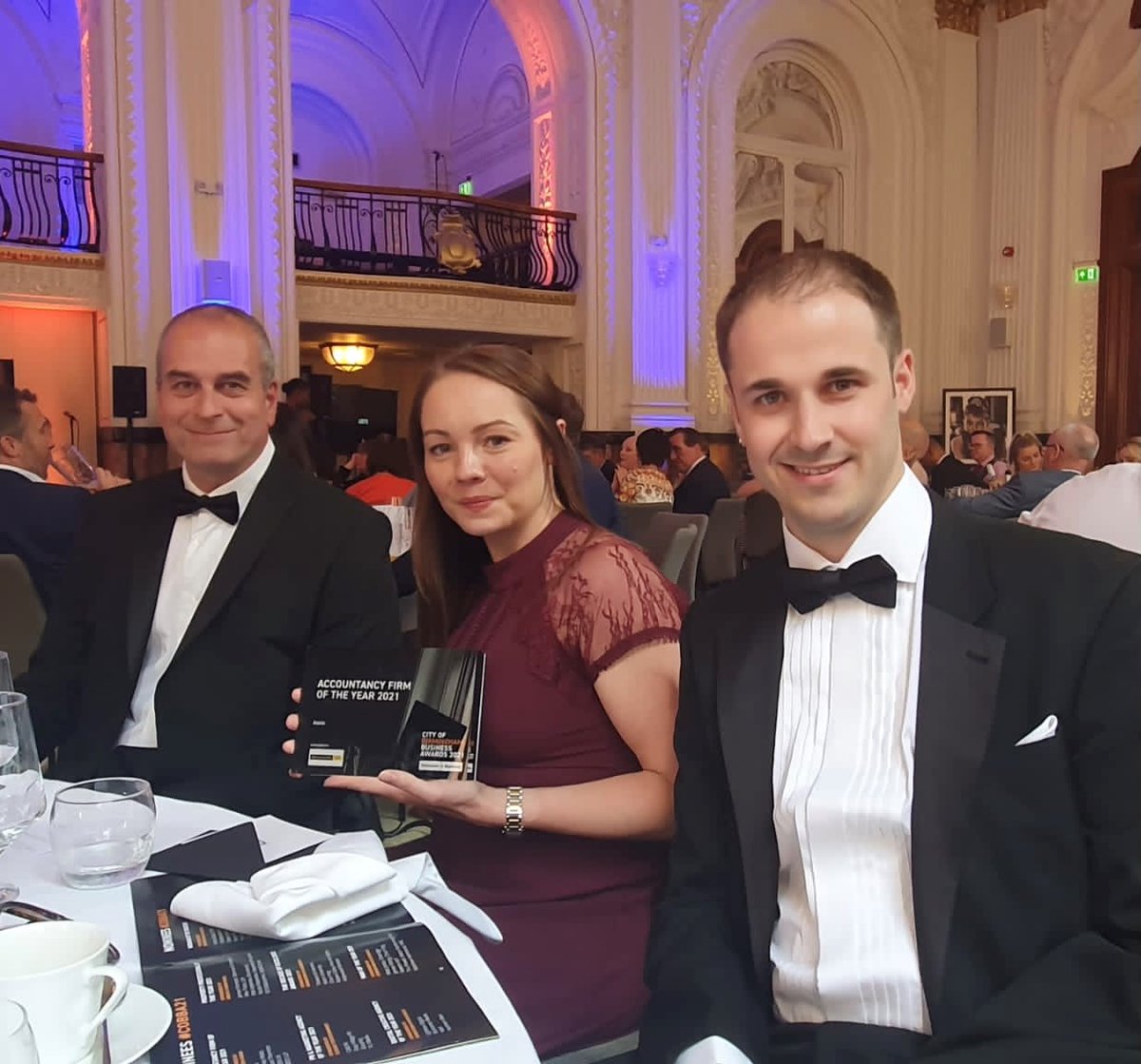 AzetsUK's tweet photo. We are very pleased to have won the Accountancy Firm of the Year award at the City of Birmingham Business Awards 2021. Congratulations to all the other winners in their categories and thank you @DowntownBusines @DIBBrum for the invite #TogetherWeAreAzets #COBBA21 @GrandHotelBrum https://t.co/dDQKyuyxoF