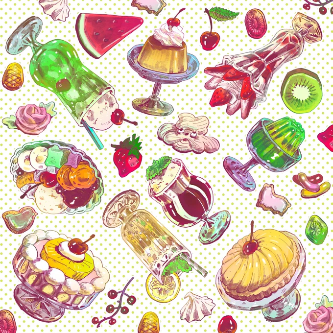 ハンカチ2パターンできた。
食べ物のイラストの仕事も増えるといいな。 