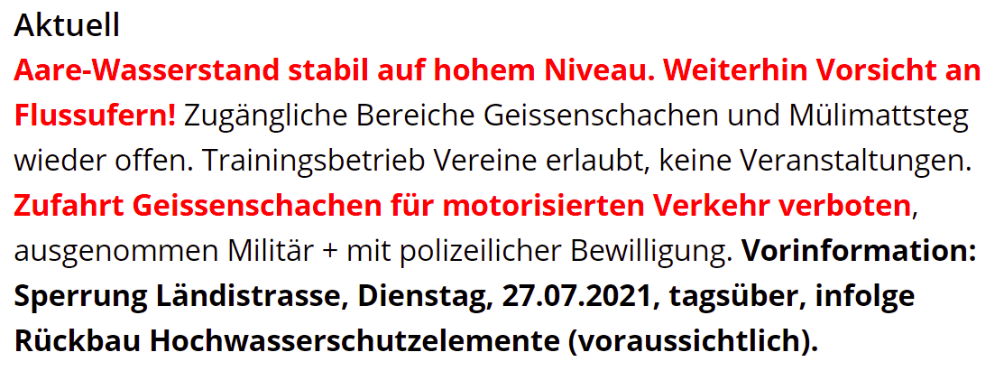 FeuerwehrBrugg's tweet photo. Information der #Repol #Brugg zur aktuellen Situation #Hochwasser https://t.co/7MajQfeouF