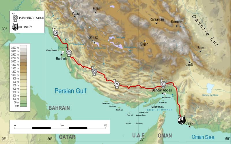 VezaratNaft's tweet image. Iran has just launched a new export terminal in #Jask, Hormuzgan Province, south of Iran, which can receive up to 1 mbd of crude oil from a massive pipeline from #Goreh, Bushehr Province. The terminal is built to allow Iran export its crude oil beyond Strait of Hormuz.