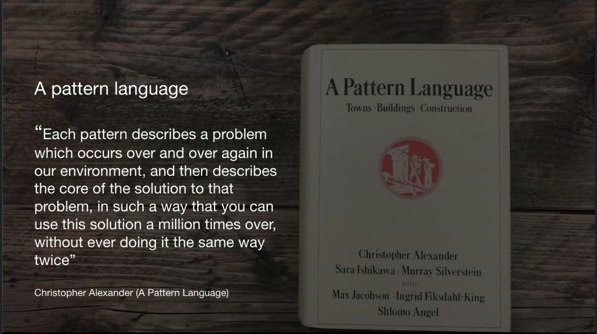 Great #DSDay21 opener talk about design systems and patterns by <a href="/rufflemuffin/">Sarah Drummond</a> at <a href="/wearesnook/">Snook</a>.

Always love it when the digital gets connected to the built environment that's always been around us.
