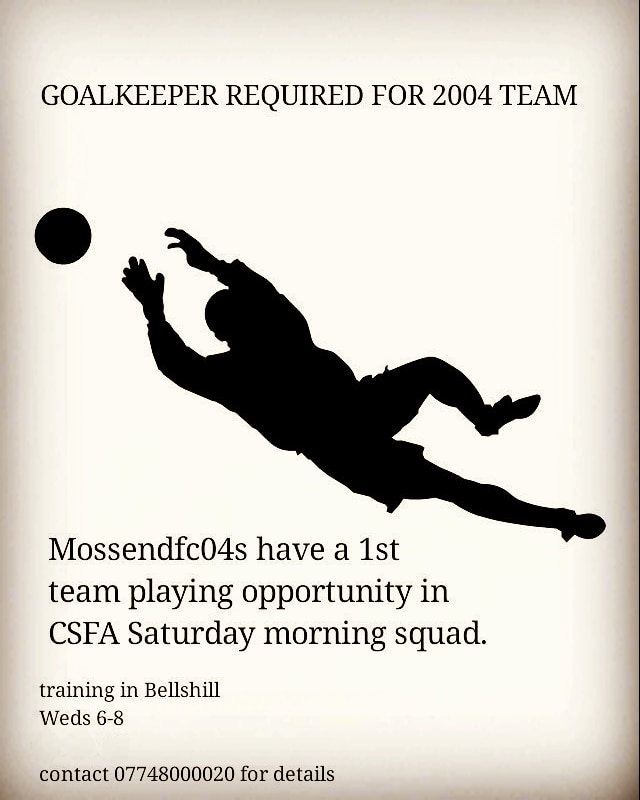 mossendfc2004's tweet photo. UNDER 18s KEEPER WANTED

dm page for details
,@TeamfinderScot1 @yfst 
@FootballGrf @Savehandsgk https://t.co/XaUN0fARDb