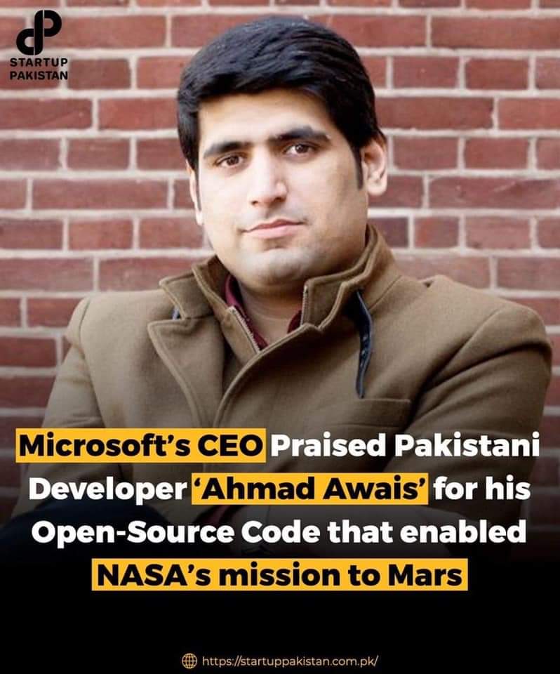 AndleebAbbas's tweet photo. Zabardast🇵🇰🇵🇰🇵🇰🇵🇰....Microsoft CEO praises Ahmad Awais for contributing to open source code that enabled NASA's mission to MARS...#TalentPK ...#PakistanMovingForward https://t.co/XVVUW8oN5h