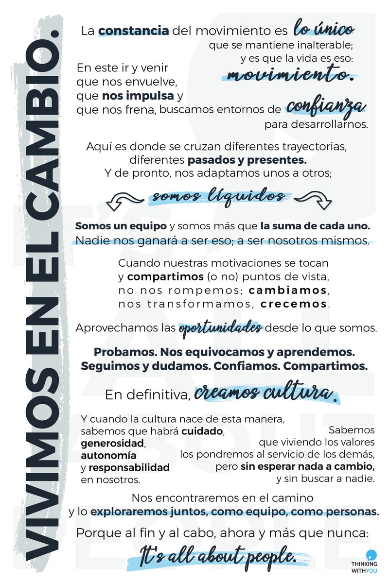 Crear cultura. Un #Manifiesto es una declaración de principios e intenciones. Elaborarlo en equipo y declararlo públicamente nos compromete 🤝. Hacerlo realidad es la verdadera clave. ¿Quieres inspirarte con el nuestro? 💡#DiseñoOrganizacional