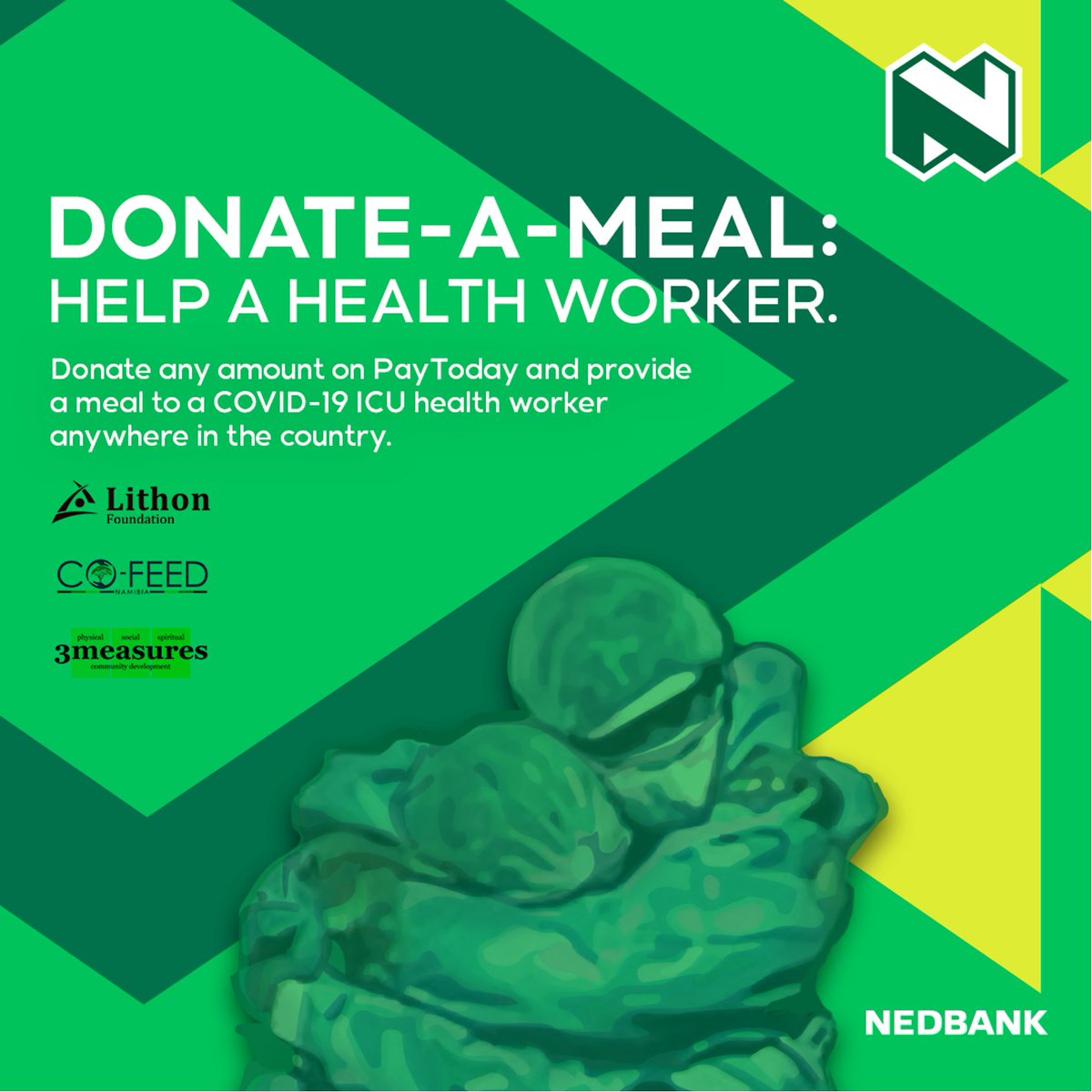 Want to do something to help but not sure how? Just go to PayToday, select Nedbank Donate-a-Meal, nominate your preferred public hospital in payment descriptor and click pay.