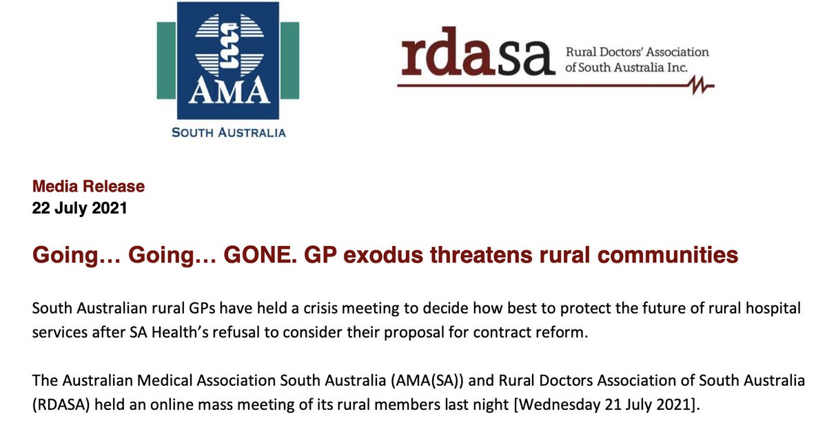 RuralDoctorsAus's tweet photo. SA rural GPs held a crisis meeting after SA Health refused to consider contract reform. SA urgently needs a package that fairly values the work rural doctors do in hospitals  and which is attractive to the next generation of rural doctors.
Read more: https://t.co/skMXGyrnaJ https://t.co/Nj8iZP2xNm