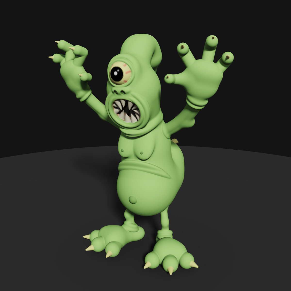 23fess's tweet photo. I thought for a long time, but I never came up with a name for this character. What are your options? #MagicaCSG from
@ephtracy #3dart #illustration #иллюстрация #3Д #простота #design #дизайн #23fess #multivan_animate #monster #Cyclops  #green #ufo #fun #монстр #зелёный #циклоп https://t.co/dMvjql28ut