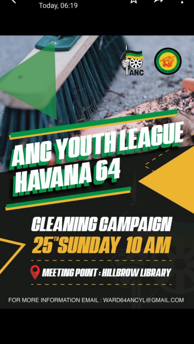 ancylw64's tweet photo. Johannesburg Havana Ward 64 will be performing Cleaning-Up compaigns around Johannesburg, please join us as we clean up our towns from the looting aftermath. Charity begins at home, Let's clean our neighborhoods not malls only. ✊✊✊✊
#HavanaWard64 #CleanUpOurNeighborhoods https://t.co/UlPjECwMvZ
