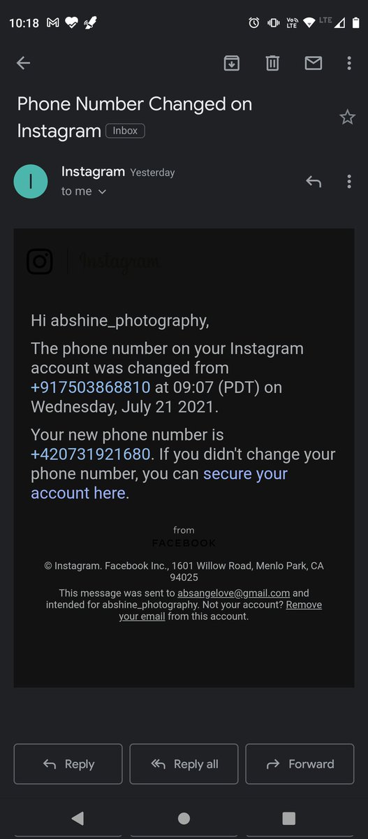 Abshine_love's tweet photo. My @instagram account has been hacked by someone ,  I am no longer available to access my account "abshine_photography" , someone change my mobile number and email id so I can not resets my password , also he continually deleting my pictures. Please help https://t.co/DJZbNON0Me