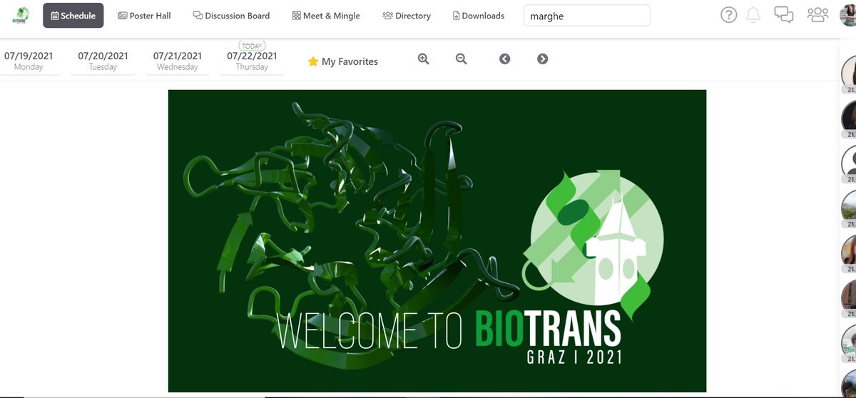 Last day of <a href="/biotrans2021/">Biotrans2021</a> 
Although held online, we still had the chance to "meet" people and to make connections. I am looking forward to attend the last talks and to see the poster and the video pitch winners!