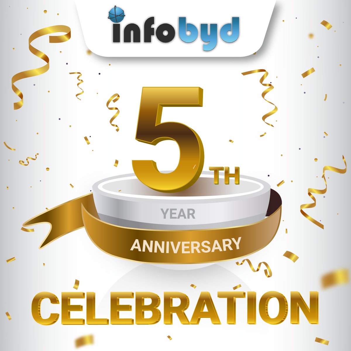 InfobydTeam's tweet photo. Celebrating 5 years of creating milestones, trust, and togetherness today. We appreciate all of you for being a part of our community, seeing it grow and evolve, and being a part of our story.

Happy 5th Anniversary to Infobyd!

#infobyd #gofeest #companyanniversary https://t.co/ldF8AzIp9j