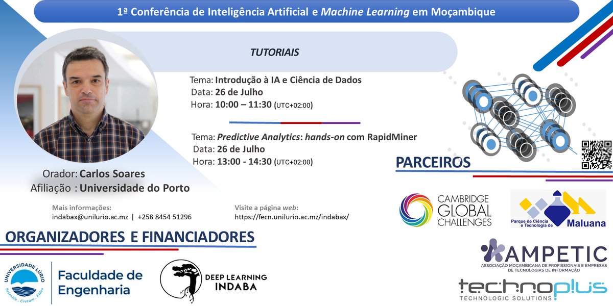 Inscreva-se na 1ª conferência de inteligência artificial e Machine Learning em Moçambique, 26-28 de Julho de 2021: fecn.unilurio.ac.mz/indabax/ #ArtificialIntelligence