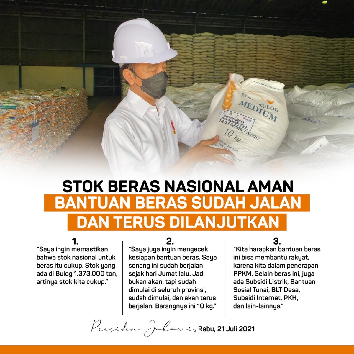 Stok Beras Nasional Aman 
Bantuan beras sudah jalan dan terus dilanjutkan 

#jokowi