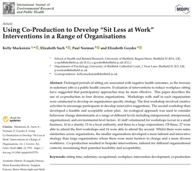 kellymackenzie1's tweet image. Last 2 papers from my #PhD published re. Co-production &amp;amp; implementation of #sitlessatwork interventions in diverse organisations #sitless #movemore #publichealth @ScHARRpubhealth @ScHARRSheffield @lizzysuch mdpi.com/1660-4601/18/1…   mdpi.com/1660-4601/18/1…