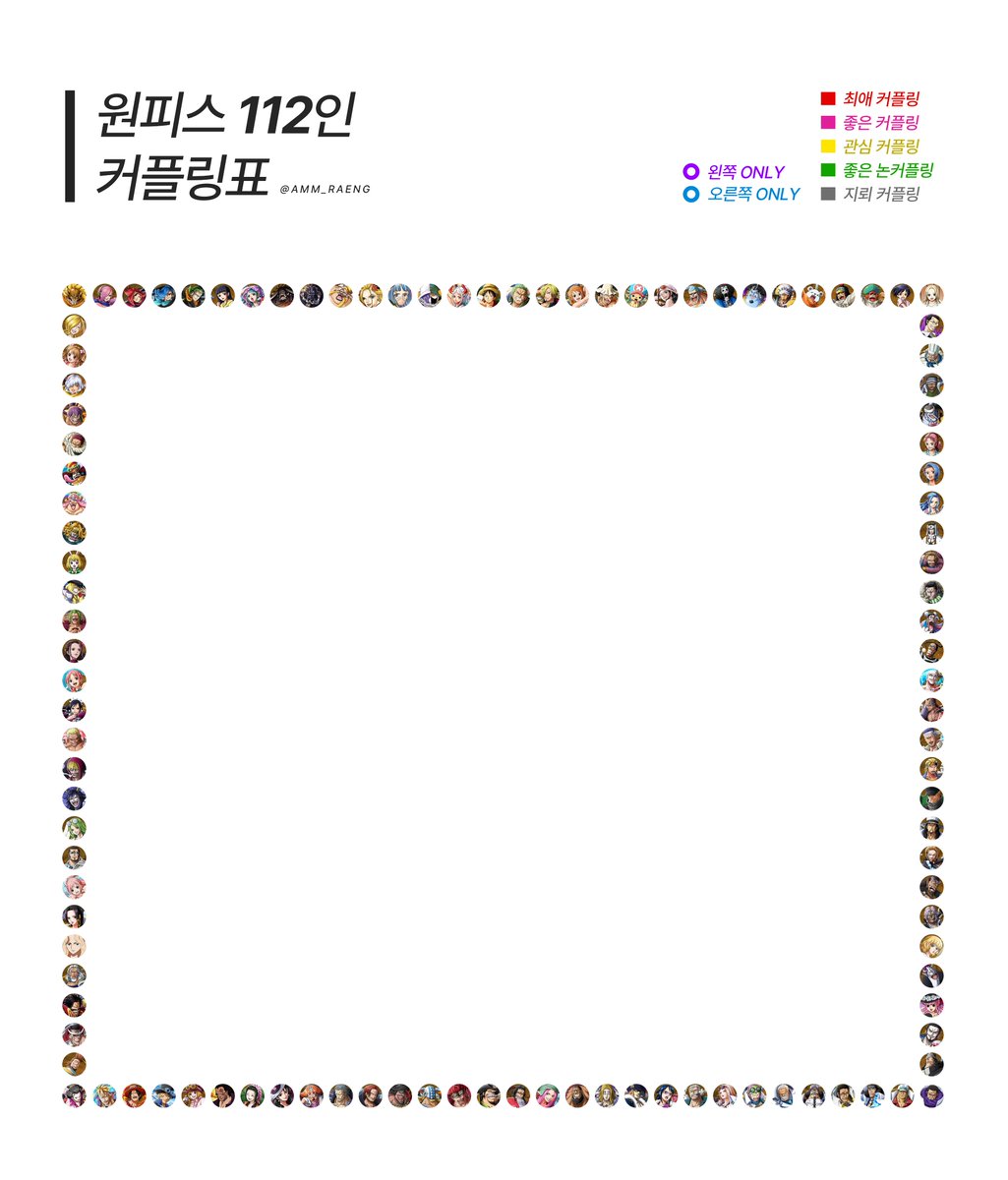 AMM_RAENG's tweet photo. 아무도 시키지 않았는데 만들어 온 원피스 112인 커플링표 (...) 흥미로우시다면 도전해주십시오 원본은 꼭 아래의 링크로 받아주세���, 아니면 깨져요!

한줄버전 : 
https://t.co/pdqGogmGkV

두줄버전 : 
https://t.co/NdBY5b9eH0

여기에 여러분의 원피스 최애가 없다면... 미안합니다 https://t.co/N0rLZ83uhi