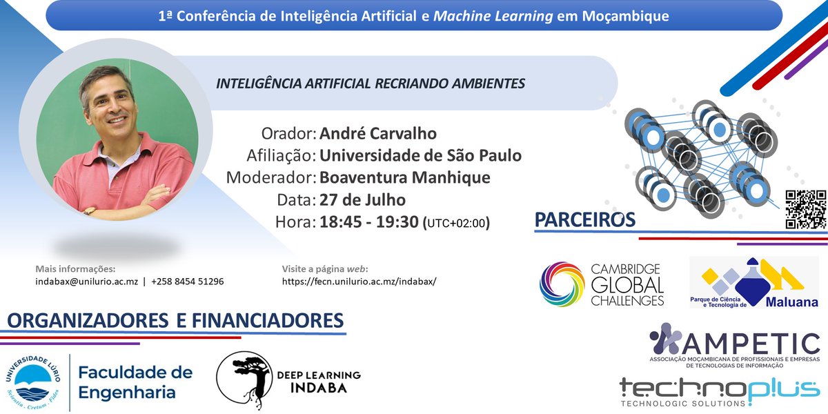 Inscreva-se na 1ª conferência de inteligência artificial e Machine Learning em Moçambique, 26-28 de Julho de 2021: fecn.unilurio.ac.mz/indabax/ #MachineLearning #DeepLearning #ArtificialIntelligence