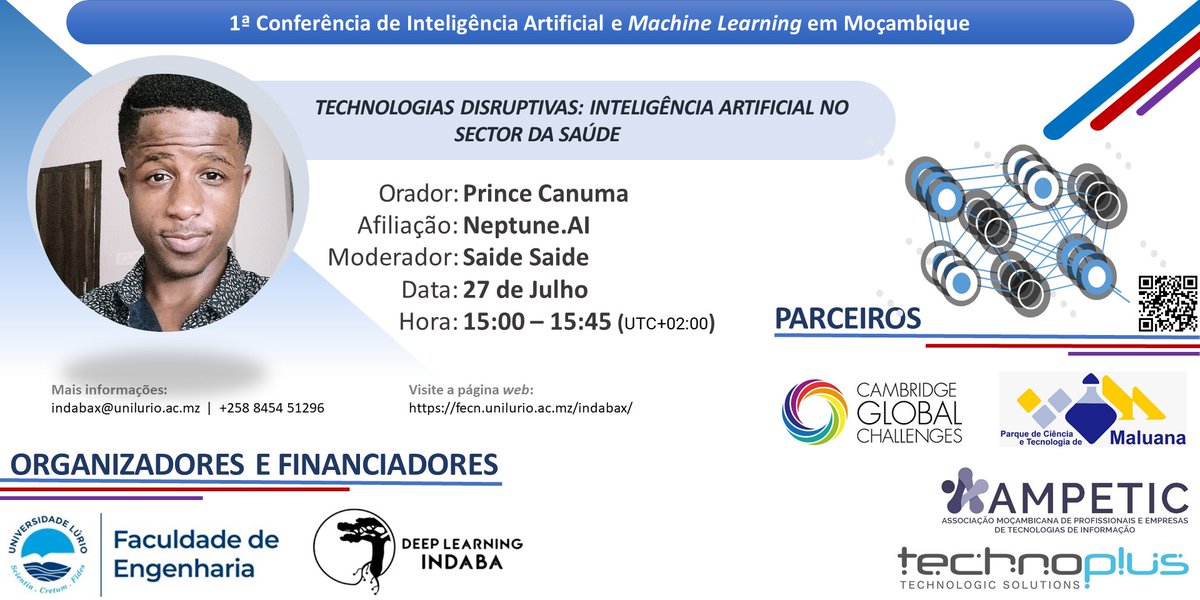 Inscreva-se na 1ª conferência de inteligência artificial e Machine Learning em Moçambique, 26-28 de Julho de 2021: fecn.unilurio.ac.mz/indabax/  #MachineLearning  #DeepLearning   #ArtificialIntelligence