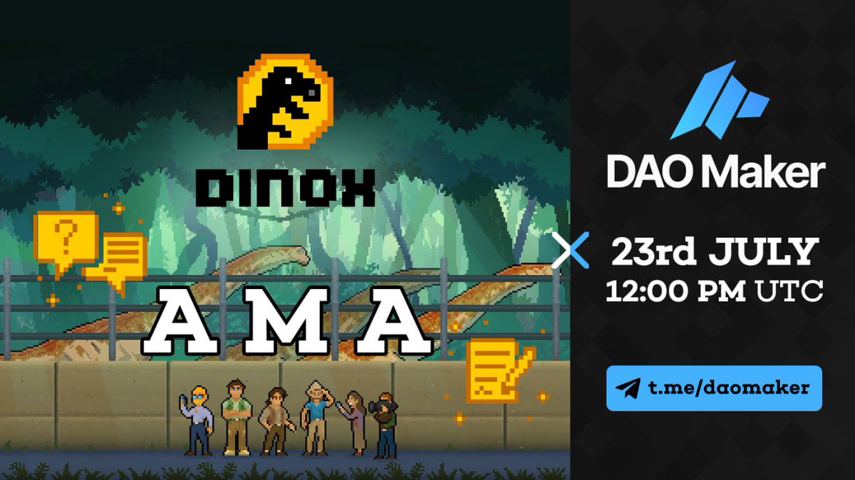We are happy to announce an upcoming AMA with the DinoX team in <a href="/TheDaoMaker/">Bullish By DAO</a> community!

🗓 DATE: 23nd of July 2021
⏰ TIME: 12:00 PM UTC 
🏠 VENUE: t.me/daomaker
🦖 GUESTS: DinoX founders