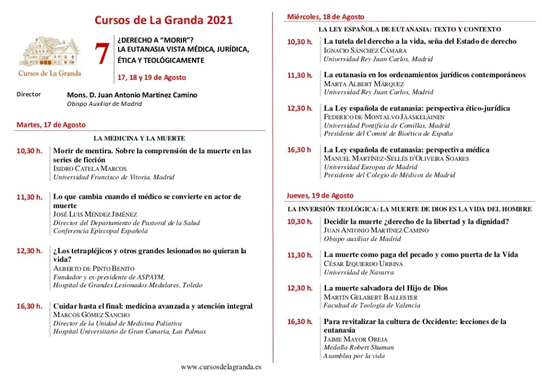 El catedrático emérito <a href="/gelabert_martin/">Martín Gelabert</a> ofrecerá el 19 de agosto la conferencia 'La muerte salvadora del Hijo de Dios, un alegato a favor de la vida', dentro de los  'Cursos de La Granda' que organiza el <a href="/GobAsturias/">Principado de Asturias</a>  
Compartimos el programa completo del curso.