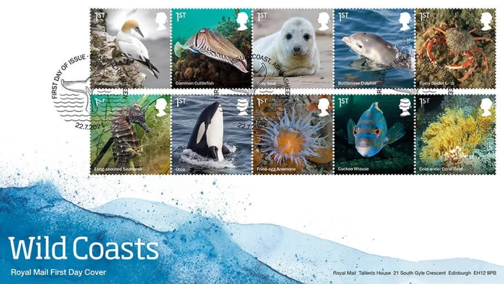 Wild Coasts launch day and so thrilled to see my pic of the #Orca off Sumburgh Head, #Shetland, nestled between such a beautiful collection of images portraying wildlife above and beneath the water in this <a href="/RoyalMailStamps/">Royal Mail Stamps</a> issue.