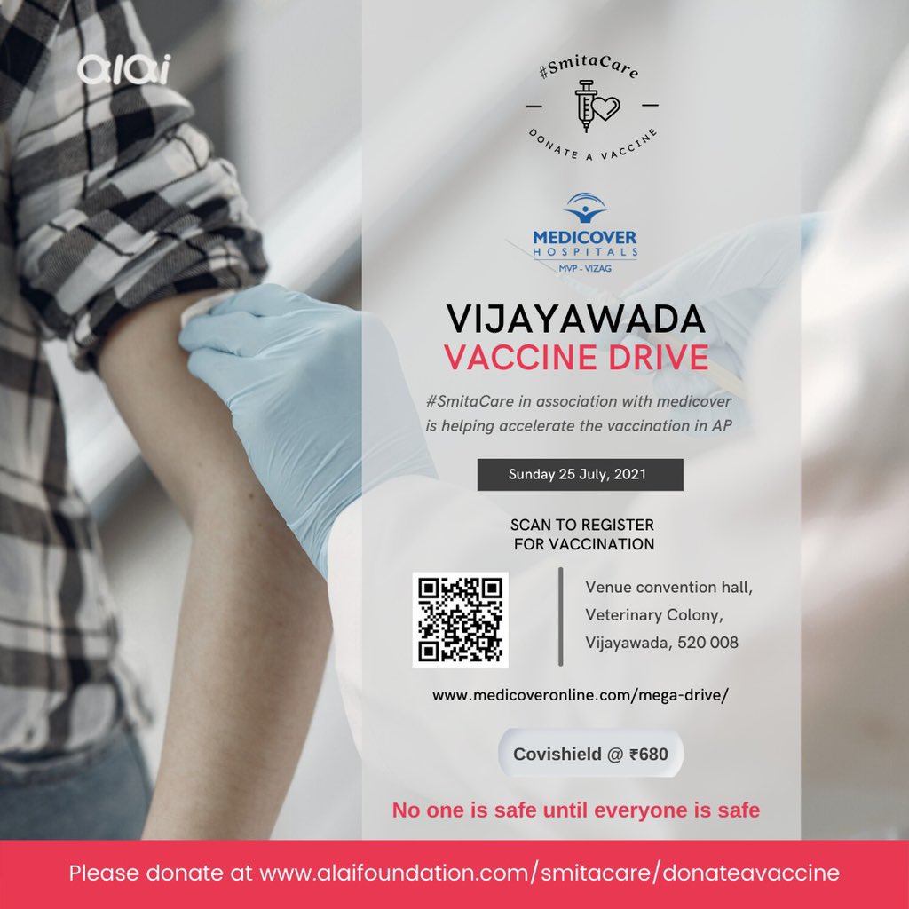 RajivKrishnaS's tweet photo. #Medicover Hospitals &amp; @smitacare together are having a Mega Vaccination Drive in #Vijayawada on July 25 - those interested May register themselves. @smitapop @ArogyaAndhra https://t.co/SbqK8KfSJb