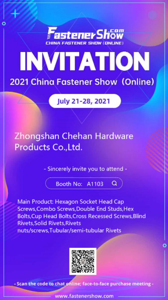 Chehan Rivet & Fastener (@jchiu043) on Twitter photo 2021China Fastener Show Online!Welcome contact me online. 2021China Fastener Show Online!Welcome contact me online.