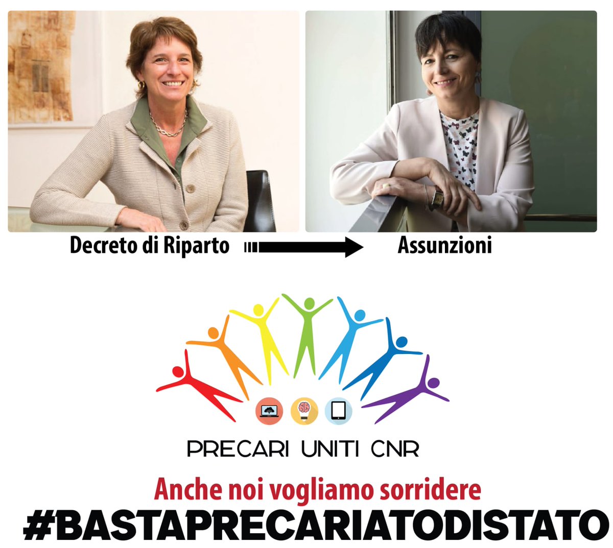 PrecariUnitiCNR's tweet photo. #Presidente @MC_Carro, con la recente nomina del #DG e il #DecretoDiRiparto in arrivo, il #CNR non ha più motivo di procrastinare la conclusione delle #stabilizzazioni dei #precari. È ora #diComunicare la data di #assunzione e dare #dignità ai #lavoratori. #bastaprecariatodistato https://t.co/yCypTpf41z