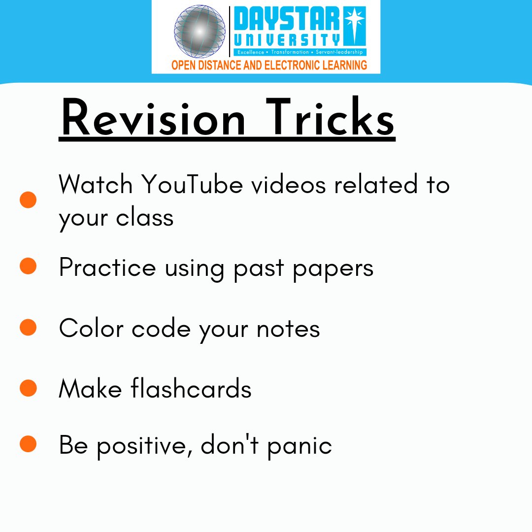 odel_daystar's tweet image. Trying to catch up on everything you have learnt this semester🤔Hope these help😊

#DaystarODeL
#WeAreDaystar
#Studytricks
#Revision