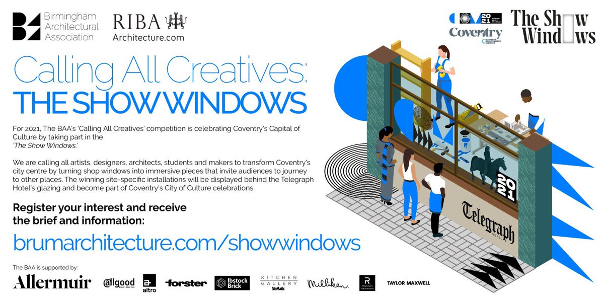 Birmingham Architectural Association (@birm_arch) on Twitter photo Calling All Creatives are celebrating <a href="/Coventry2021/">Coventry UK City of Culture 2021</a> Capital of Culture by taking part in the “The Show Windows“.
We are calling all creatives, artists, designers, architects, students & makers to transform the city centre & turn shop windows into immersive pieces Calling All Creatives are celebrating <a href="/Coventry2021/">Coventry UK City of Culture 2021</a> Capital of Culture by taking part in the “The Show Windows“.
We are calling all creatives, artists, designers, architects, students & makers to transform the city centre & turn shop windows into immersive pieces