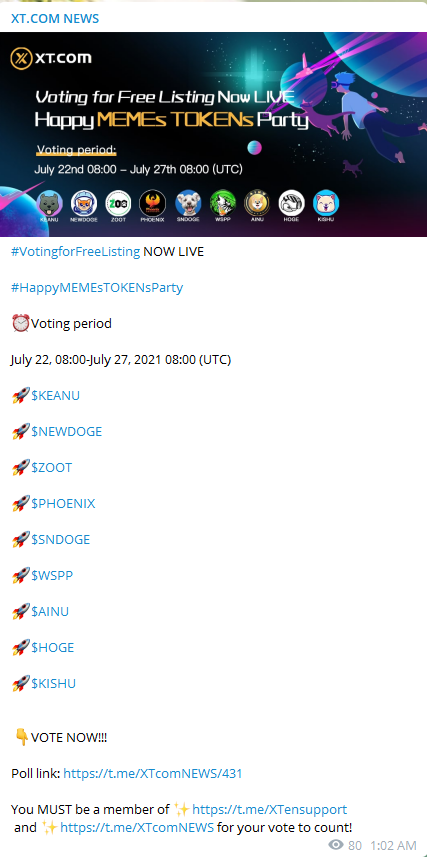 Vote for #NEWDOGE today by joining t.me/XTcomNEWS and t.me/XTensupport on Telegram!!
Votes help us get a free listing with <a href="/XTexchange/">XT Exchange 🚀 #BeyondTrade</a> 
Free 1,000,000 crypto for your vote via airdrop!
#BSCGems #AirdropCrypto #Airdrop #Airdropinspector #airdropalert
