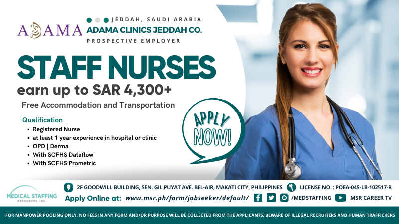 MedStaffingInc's tweet photo. APPLY NOW!!  
https://t.co/BnGL8CCLCe

Employers Details
🏥Adama Clinics Jeddah Co.
🗂 For Manpower Pooling Only
🇸🇦Jeddah, Kingdom of Saudi Arabia
👩‍⚕️OPD | Derma

#CareerOpportunities #NurseForKSA #StaffNurses https://t.co/3WkRiQHrqC
