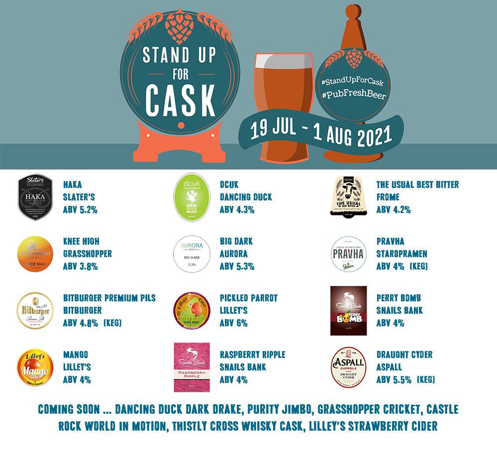 On the bar today! Beer Board: bit.ly/2vu8OV3 #StandUpForCask @slatersales @dancingduckbeer @FromeBrewCo @brewgrasshopper @aurora_ales @Staropramen @BitburgerUK @lilleyscider @Snailsbankcider @Aspall #RealAleFinder