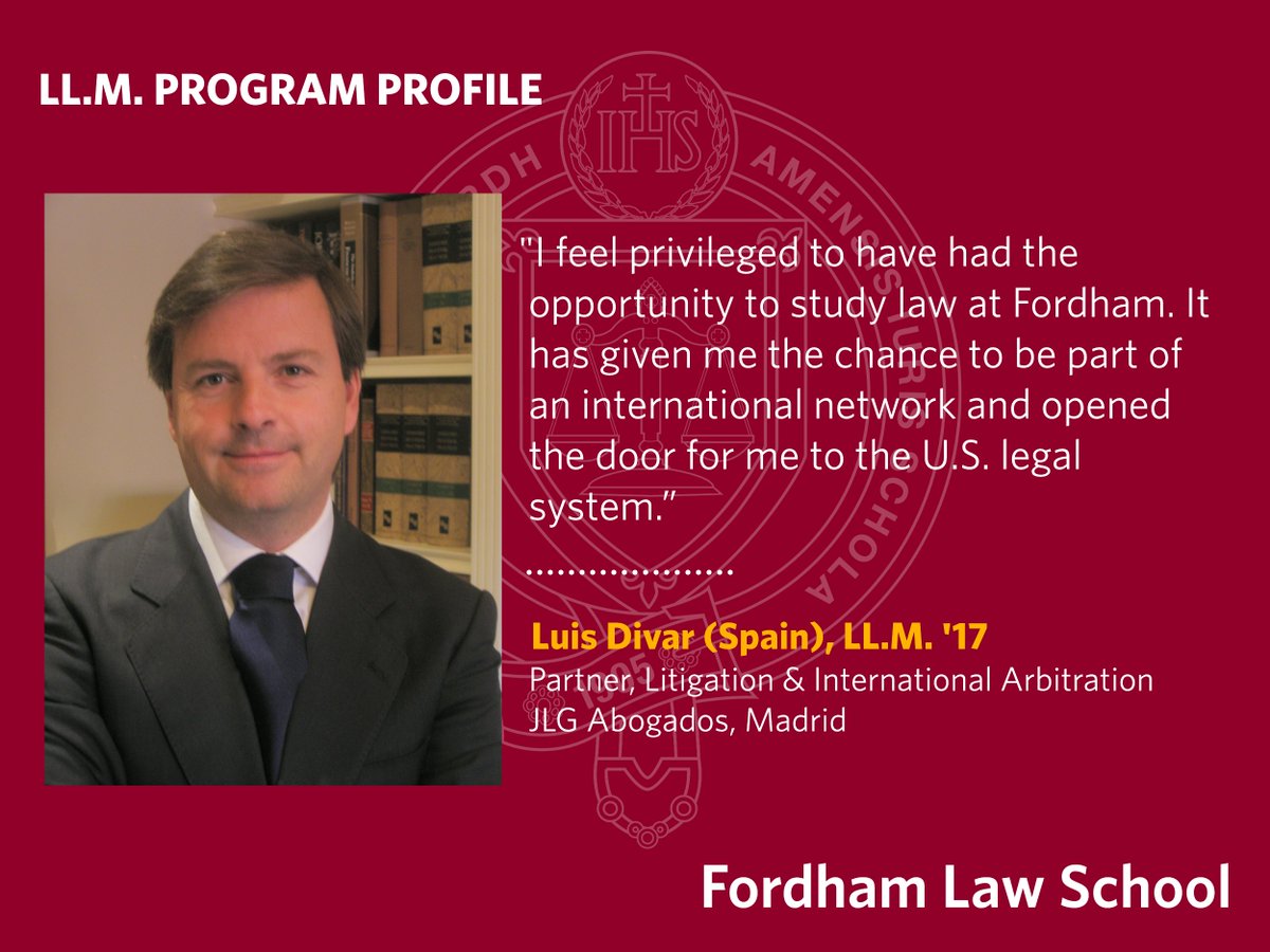 FordhamLawINTL's tweet image. #LLM Program Profile - Luis Divar (Spain), LL.M. &apos;17
Partner, Litigation &amp;amp; International Arbitration
JLG Abogados, Madrid

#FordhamLaw #LLMAlumni