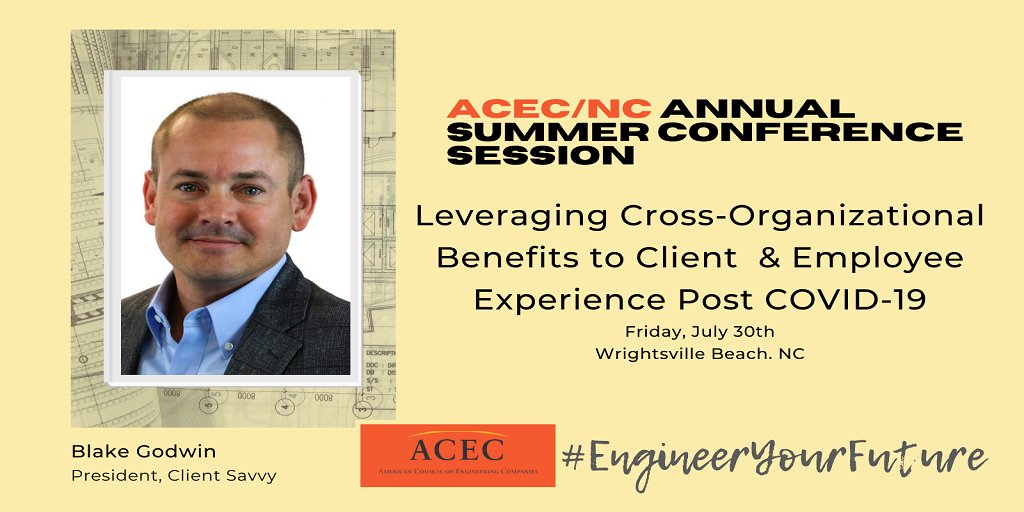 ACEC_NC's tweet photo. Research shows that consumers prioritize client experience over cost – it could be why they choose your firm! This year’s summer #ACECNC Annual Summer Conference features a session to learn more about strategies used to enhance client relations. #EngineerYourFuture https://t.co/zf5tyAoDm8