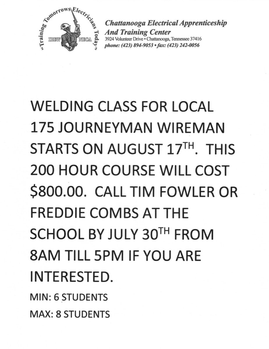 Announcement: Chattanooga JATC Welding Class
