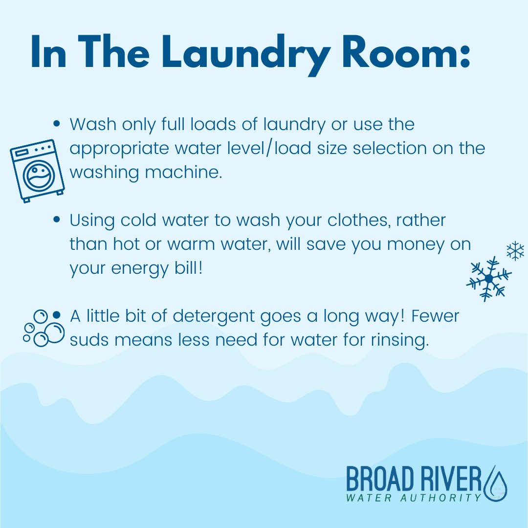 Did you know there are things you can do to save water and money in your laundry room, too?? Swipe to see how #EveryDropCounts while washing clothes!

#BRWA #BroadRiverWaterAuthority #RecycleWater #WaterTips #RutherfordtonNC #RutherfordCounty #RuthNC #SpindaleNC #Cliffside