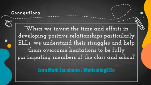 SherryTeacher's tweet photo. @emilyfranESL move beyond relationships to #connections #SCarolinaMLs #SCMultilingualEd https://t.co/7KX4E5AF7P