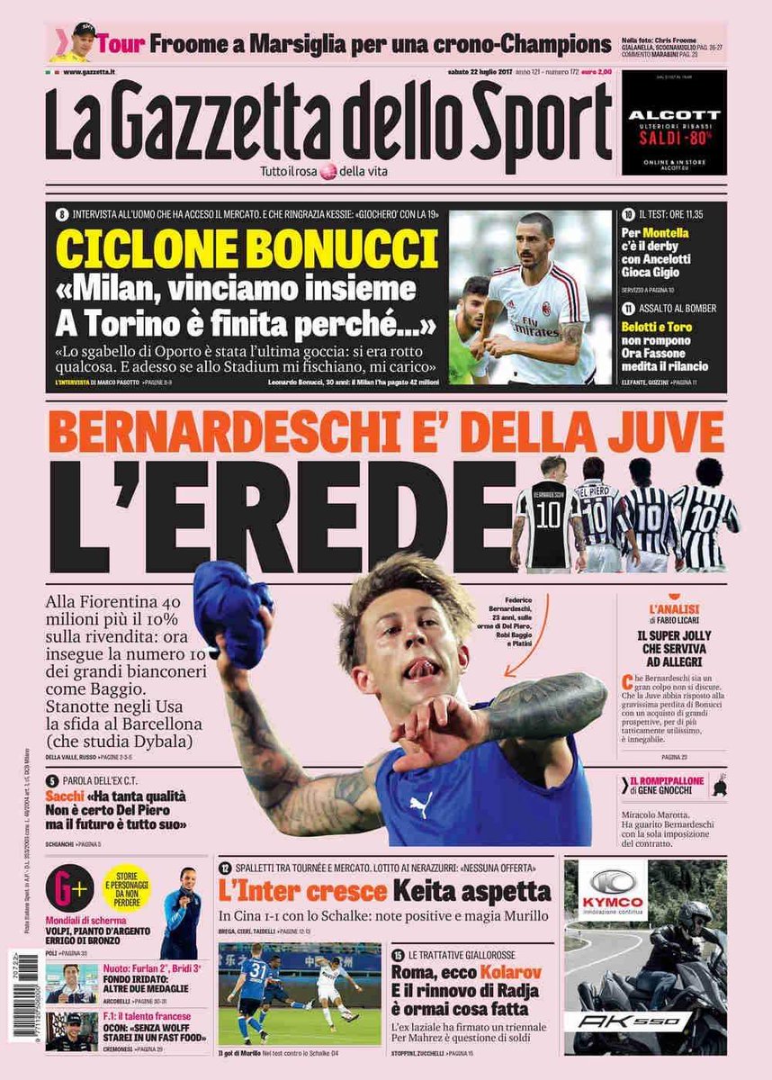 Niente, tanto per rovinarvi il pomeriggio Gazzetta dello Sport del 22 Luglio 2017 :