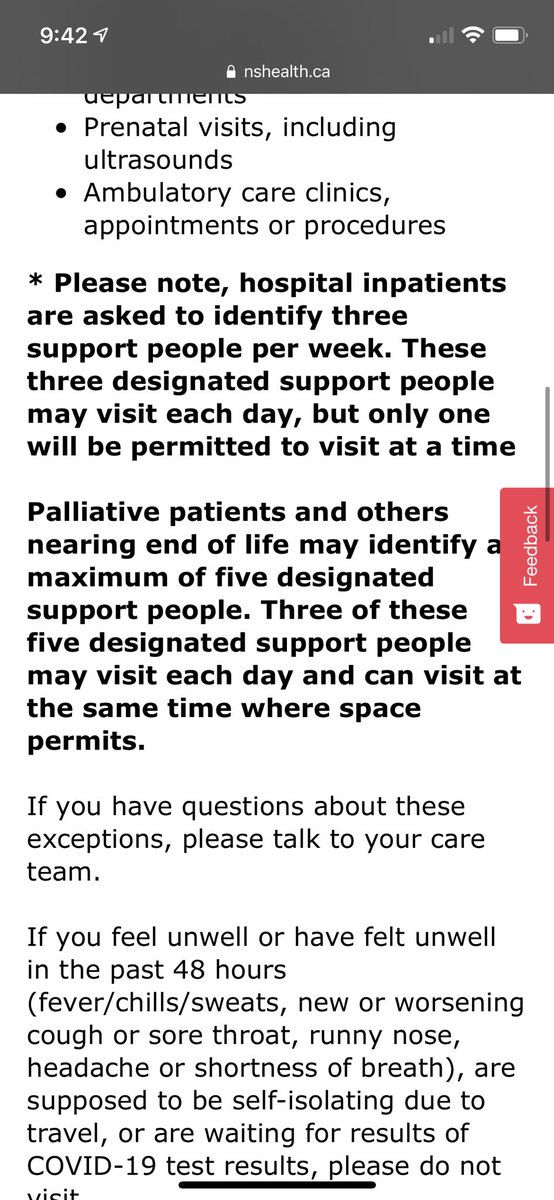 WaterhouseJenna's tweet photo. It’s unacceptable that @nshealth @HealthNS is limiting visitors to 1/wk. This was posted on your website last week, but floors are still not letting us visit. We have no community spread, we are fully vaccinated, let us visit! @Doctors_NS @StrangRobert @IainTRankin https://t.co/5gc4BJmh2J