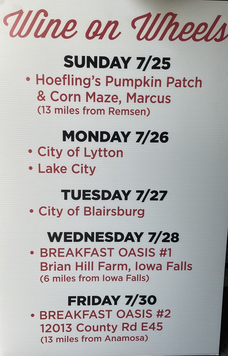 wine_iowa's tweet photo. Couldn’t be more excited for #ragbrai this year!  Hope to see everyone out on the route. Please take note of our locations this year. We’ll have a variety of craft beer (including @BigGroveBrewery), mixed drinks and of course wine.  See you Sunday!!! https://t.co/FIXokgycFi