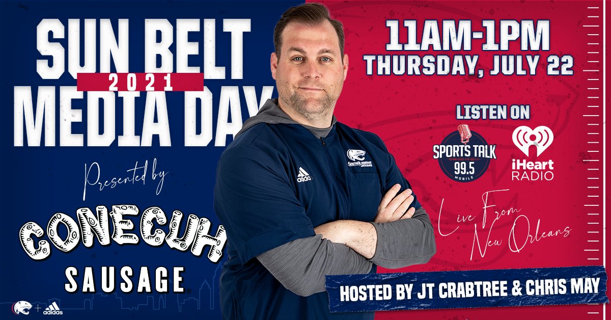 Live coverage from <a href="/SunBelt/">Sun Belt</a> Media Day is coming up from New Orleans, presented by <a href="/ConecuhSausage/">Conecuh Sausage</a>! #LEO