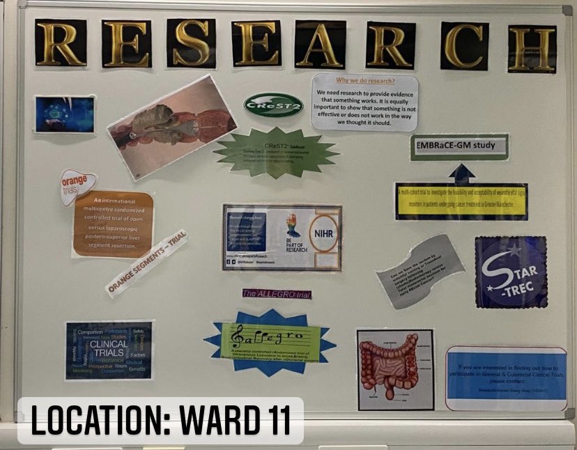 collabsurgery's tweet photo. Here as part of the MFT research team, we try hard to keep our patients updated with our current studies! One way is ensuring our boards are updated frequently! Here is a selection that we have been working on! 🥳🥳🥳 https://t.co/IvJb2h2ybS