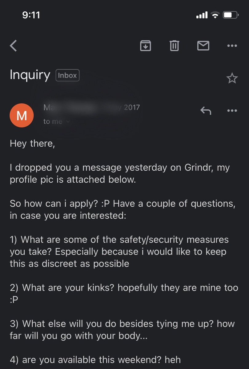 theboundstuds's tweet photo. May 2017, I got an email from Mike, an out of town visitor. He expressed interest in bondage as a complete newbie. 

His inquiry was polite, well-structured, interested but not overly pushy, which I found both rare and charming (after looking at his attached photo 🥲 ) https://t.co/nIETWE3eSJ