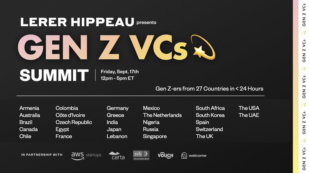 meaganloyst's tweet photo. Yesterday afternoon, @LererHippeau & @genzvcs launched the #GenZVCsSummit... and in < 24 hours, we've already gone global 🌎💫
We have Gen Z attendees for the summit from 27 countries on launch day alone! 👏 THAT is the power of Gen Z.
Join the movement: https://t.co/Nnav12hCNp https://t.co/fZrZbeYqHp