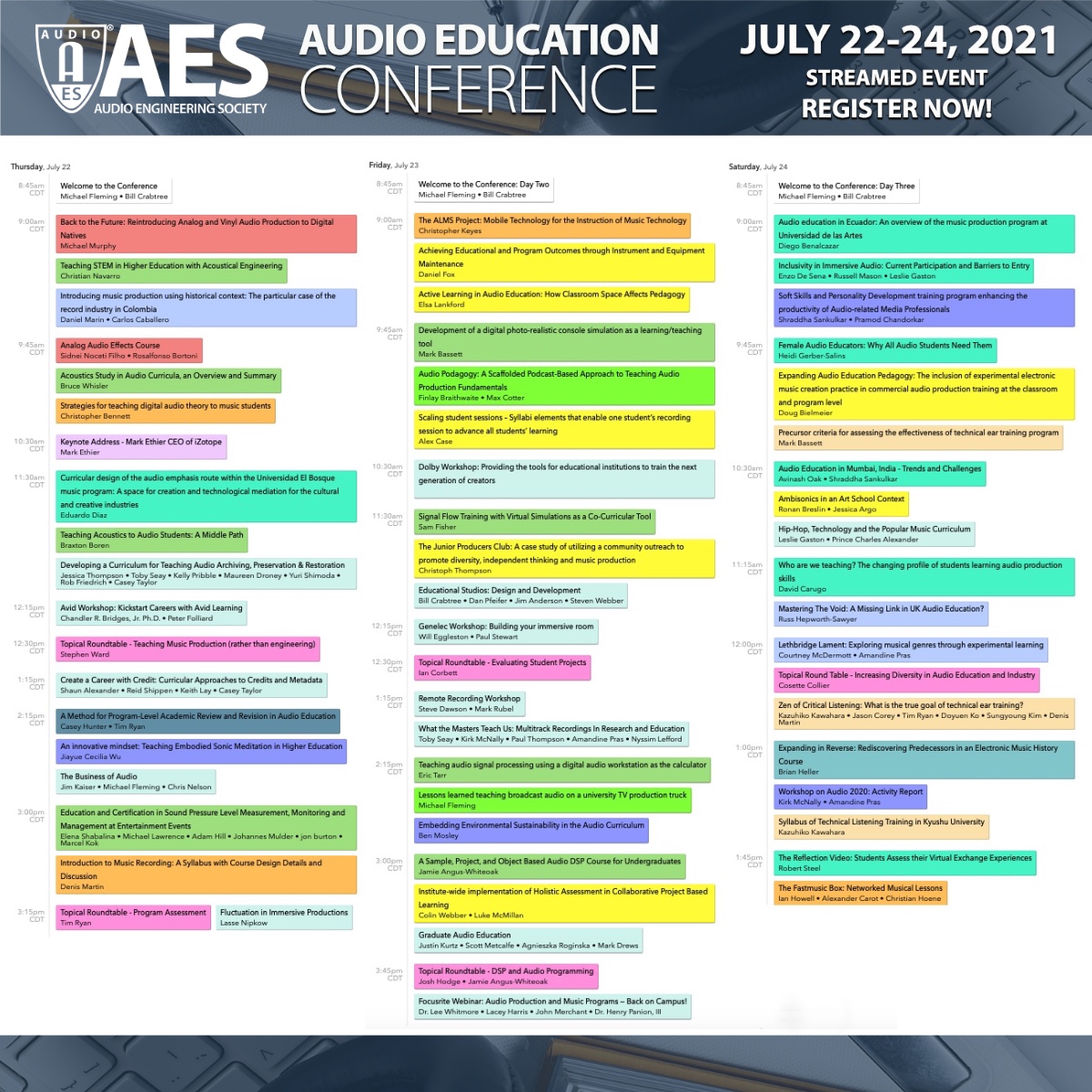 AESorg's tweet photo. Is everybody in? The AES Audio Education Conference 2021 is about to begin!

Get a look at today's lineup of events and make plans to Join Us
https://t.co/uZDr3XBhfA

#AESorg #AudioEducation #proaudio #audioengineer #audioengineers #audioengineering #audioeducators https://t.co/6TdpReXnXF