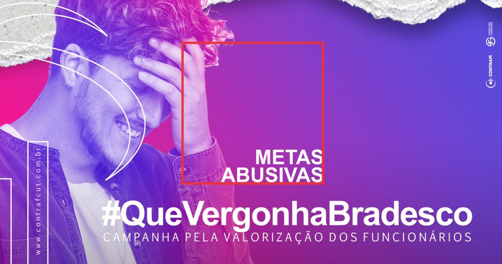 Contraf_CUT's tweet photo. O @Bradesco demite funcionários, fecha agências e cobra metas abusivas para manter o lucro nas alturas! #QueVergonhaBradesco https://t.co/fPqQSwX4sC