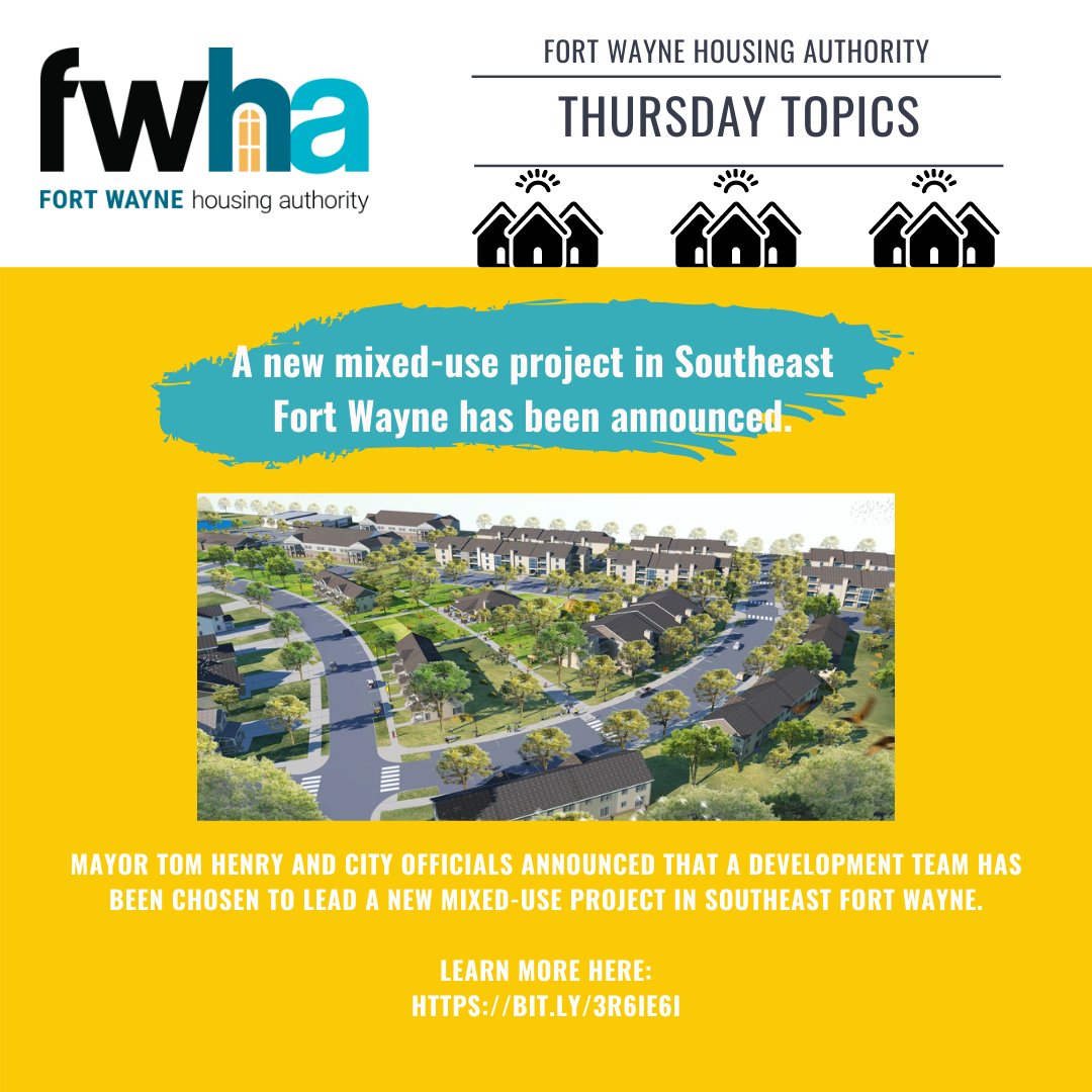 FortWayneHA's tweet photo. #ThursdayTopics: The @CityofFortWayne's Community Development Division, and @MayorTomHenry, announced that a development team had been chosen to develop a mixed-use project. For more information, click here: https://t.co/Ft94NXnTJ9
#Community #Improvement #FortWayne https://t.co/QTcuBSJbmm