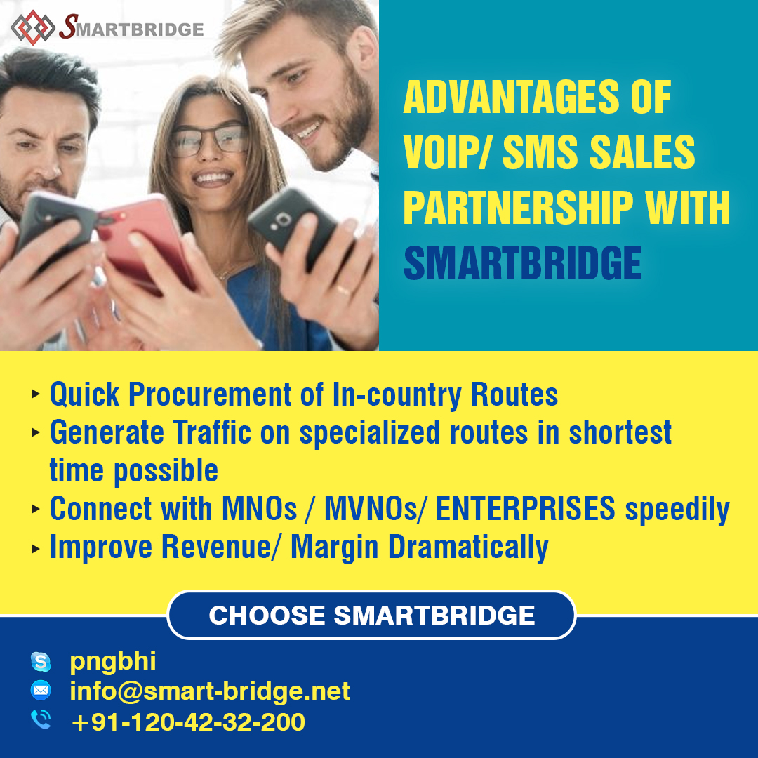 Advantages of VOIP/ SMS sales Partnership with SMARTBRIDGE.

#smartbridge #VOIP #SMS #partnership #association #business #businessservice #SmartBridge #businessconsulting #growth #businessgrowth #services