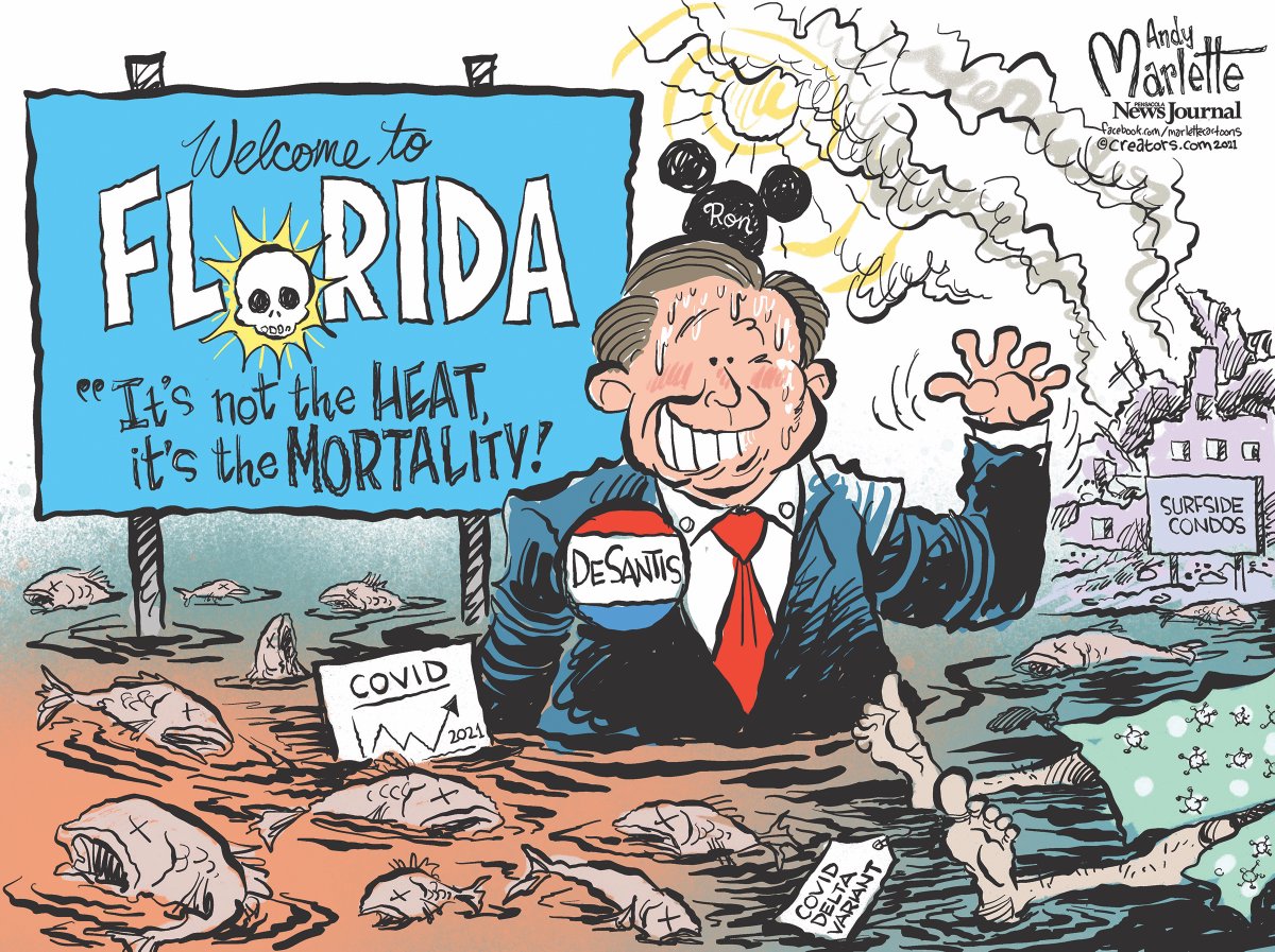 #Florida cartoon: With COVID spiking yet again under 
<a href="/GovRonDeSantis/">Ron DeSantis</a>, it's not the heat, it's the morbidity! @RonDeSantisFL
