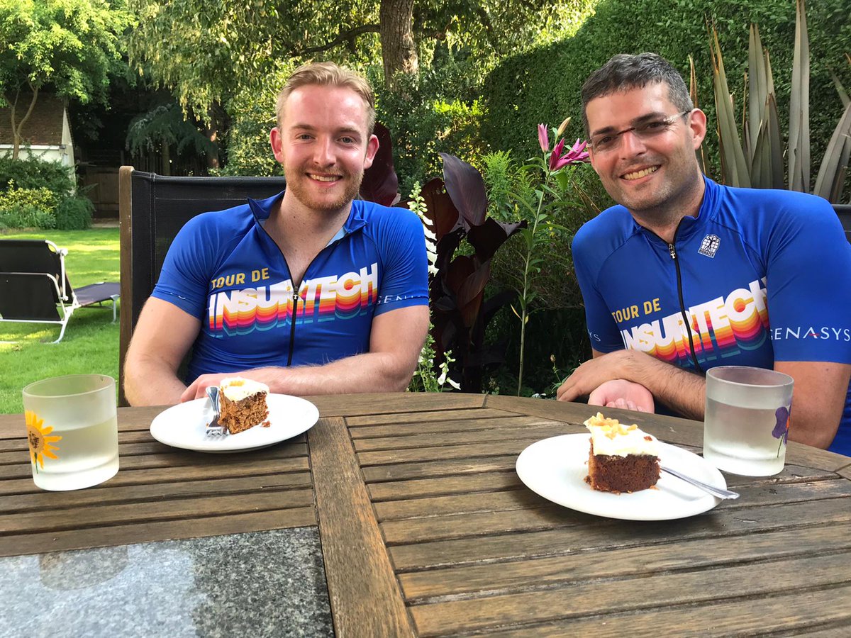 ClaimTechnology's tweet image. Stage 11.1 of the #TourdeInsurtech saw colleagues Michael Lewis and Ashley Preece completing a 65km cycle yesterday afternoon from Henley-on-Thames to London ahead of today’s London finale. 🚴🚴 🍰 @GenasysTech